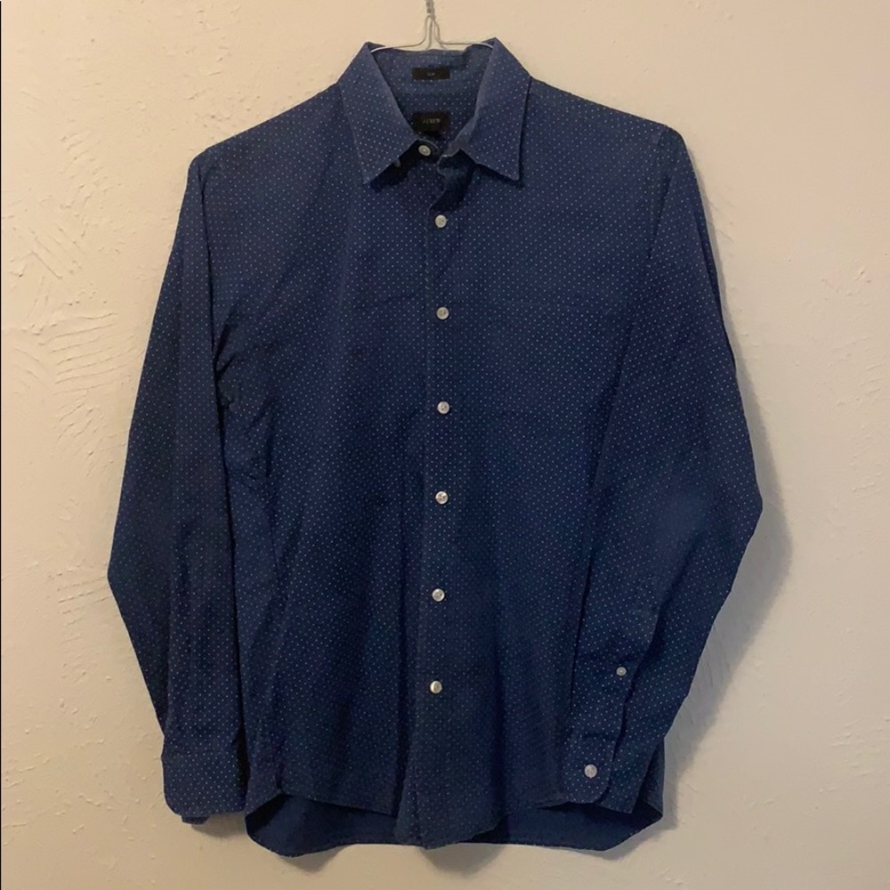 Slim Button Down in Navy with White Dot Pattern